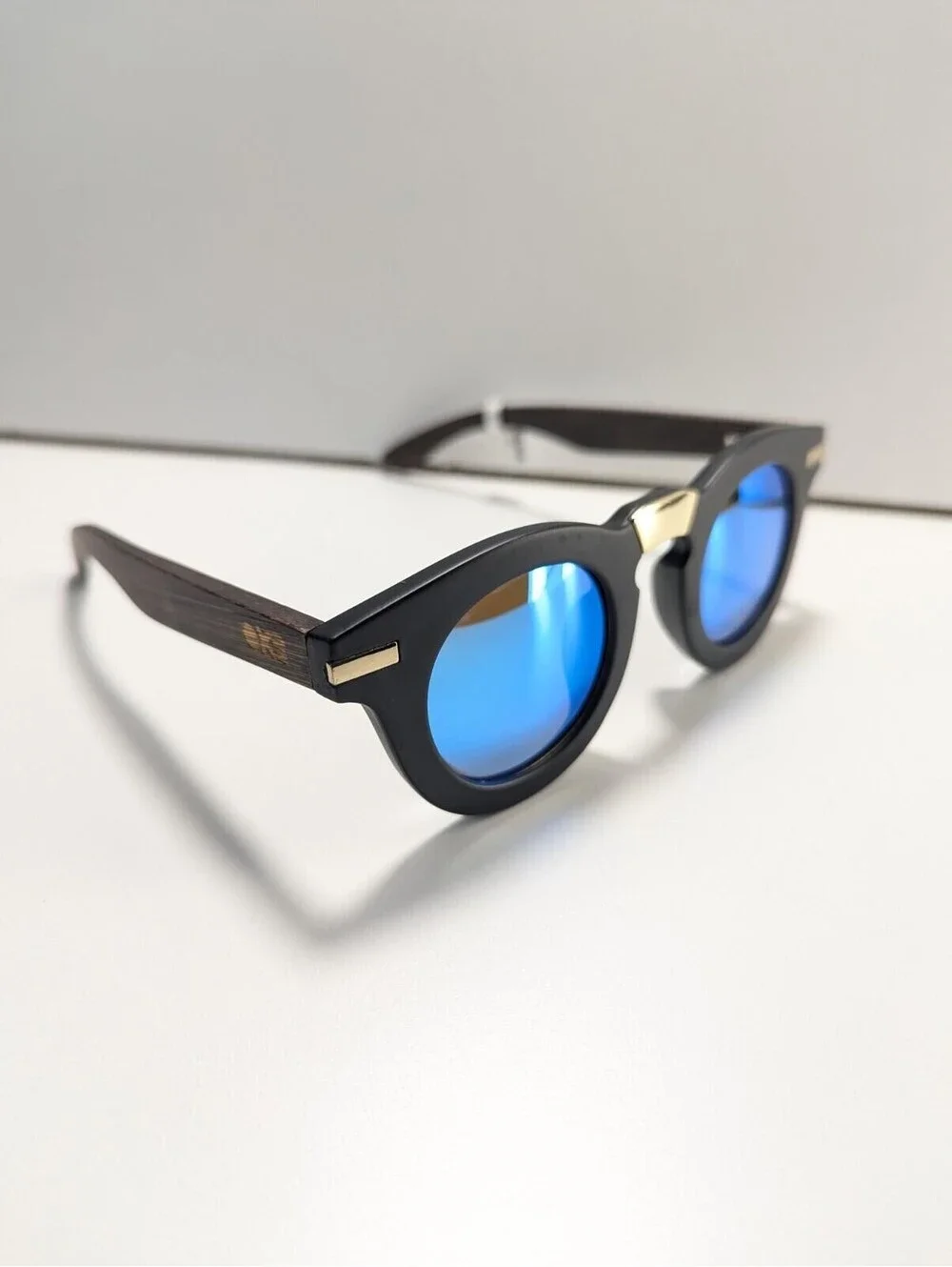OK4U Sunglasses Chucky Square Frames Black And Brown Frames Golden Accents